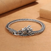Foviel Copper Dragon Strength Silver Tone Retro Braided Bracelet