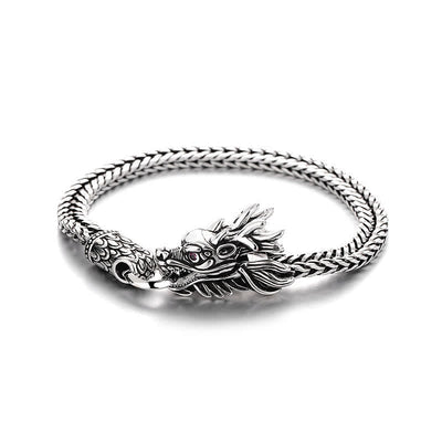 Buddha Stones Copper Dragon Strength Silver Tone Retro Braided Bracelet - image 1