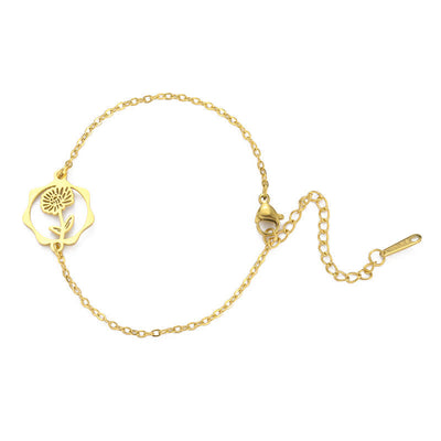 Buddha Stones Titanium Steel Birth Flower New beginning Bracelet - Chrysanthemum - Golden Titanium Steel - image 11