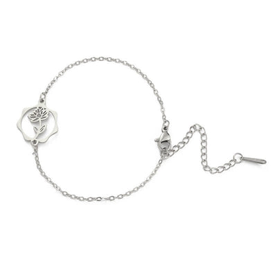 Buddha Stones Titanium Steel Birth Flower New beginning Bracelet - Lotus - Silvery Titanium Steel - image 22
