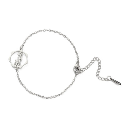Buddha Stones Titanium Steel Birth Flower New beginning Bracelet - Hawthorn Flower - Silvery Titanium Steel - image 25