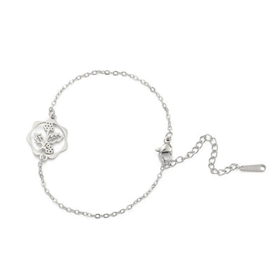 Buddha Stones Titanium Steel Birth Flower New beginning Bracelet - Holly - Silvery Titanium Steel - image 34