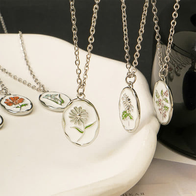 Buddha Stones Titanium Steel Birth Flower Strengthen Pendant Necklace - image 34