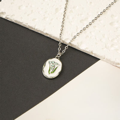 Buddha Stones Titanium Steel Birth Flower Strengthen Pendant Necklace - Lily of the Valley - Silvery Titanium Steel - image 12