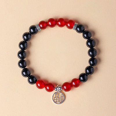 Buddha Stones Black Onyx Fu Character Beaded Luck Bracelet - Black Onyx Red Agate(Wrist Circumference:15–16 cm) - image 9