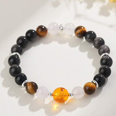Buddha Stones Natural Crystals Silver Sheen Obsidian Chinese Zodiac Protection Bracelet - image 2