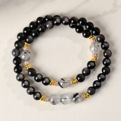 Buddha Stones Natural Silver Sheen Obsidian Double Wrap Soothing Bracelet - Silver Sheen Obsidian(Grounding♥Intuition) - image 0