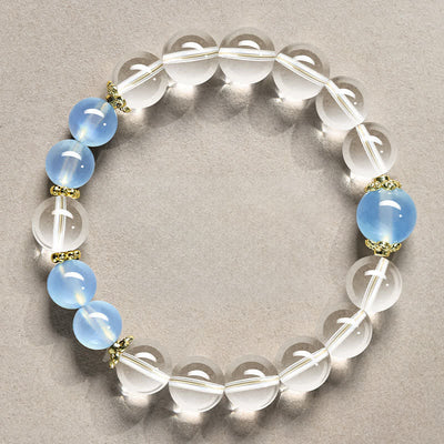 Buddha Stones Natural Clear Quartz Beaded Healing Bracelet - 10mm Clear Quartz Aquamarine(Wrist Circumference:16–17 cm) - image 8