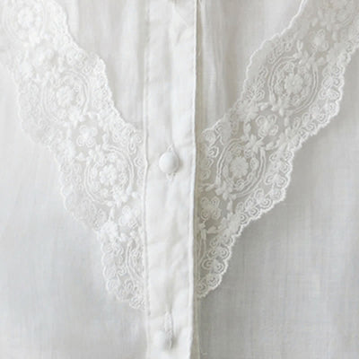 Buddha Stones Summer Solid V-Neck Lace-trimmed Women's Elbow-Length Sleeve Shirts - image 10
