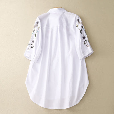 Buddha Stones Spring Summer Boho Embroidery Floral Women's Short Sleeve Shirt - image 7