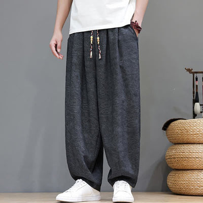 Buddha Stones Summer Bohemian Drawstring Solid Plant Pattern Men's Harem Pants With Pockets - image 12