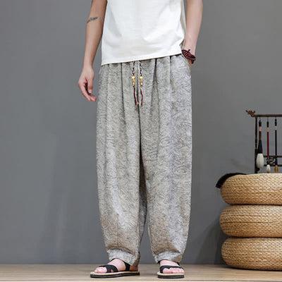Buddha Stones Summer Bohemian Drawstring Solid Plant Pattern Men's Harem Pants With Pockets - image 26