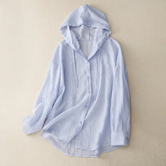 Buddha Stones Summer Casual Drawstring Solid Hooded Women's Long Sleeve Shirts - AliceBlue - US12，UK/AU16，EU44 (2XL) - image 0