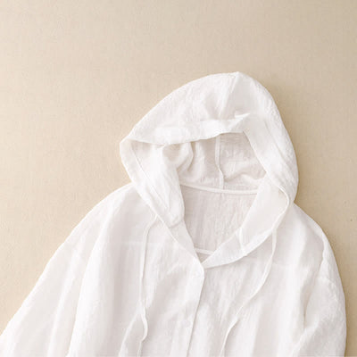 Buddha Stones Summer Casual Drawstring Solid Hooded Women's Long Sleeve Shirts - image 11