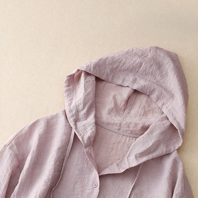 Buddha Stones Summer Casual Drawstring Solid Hooded Women's Long Sleeve Shirts - image 17