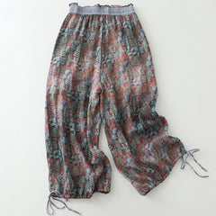 Buddha Stones Summer Bohemian Drawstring Leaf Print Women's Straight Leg Pants With Pockets - RosyBrown - US14，UK/AU18，EU46 (2XL) - image 0