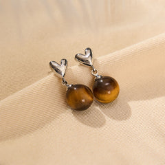 Buddha Stones Tiger Eye Heart Design Copper Courage Earrings - 10mm Tiger Eye(Copper Posts) - image 0