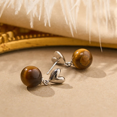 Buddha Stones Tiger Eye Heart Design Copper Courage Earrings - image 2