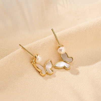 Buddha Stones Copper Natural Pearl Butterfly Design Optimism Earrings - Natural Pearl(Copper Posts) - image 0