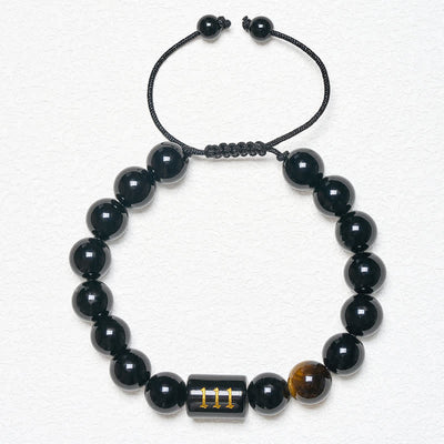 Buddha Stones Angel Number Natural Black Obsidian Tiger Eye Strength Fulfillment Bracelet - image 11