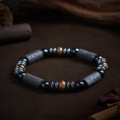 Buddha Stones Natural Tiger's Eye Obsidian Hematite Lava Rock Powerful Bracelet - image 2