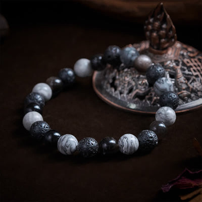 Buddha Stones Black Obsidian Lava Rock Picasso Jasper Beads Support Bracelet - image 3