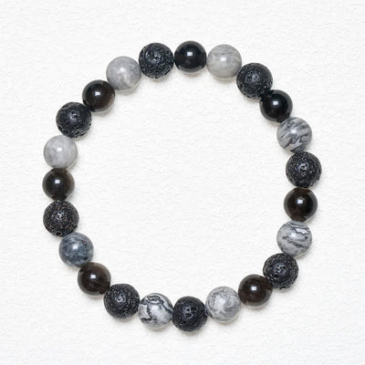 Buddha Stones Black Obsidian Lava Rock Picasso Jasper Beads Support Bracelet - image 1