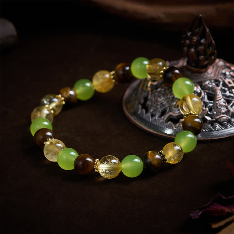 FREE Today: Prosperity and Happiness Natural Citrine Tiger Eye Green Jade Bracelet - image 2