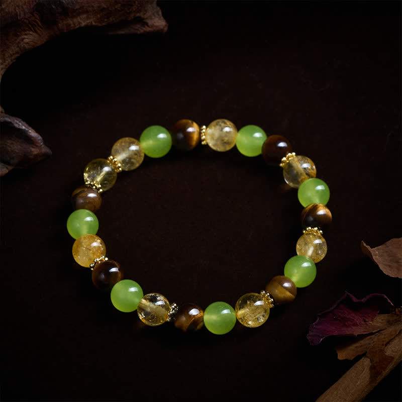 FREE Today: Prosperity and Happiness Natural Citrine Tiger Eye Green Jade Bracelet - image 4
