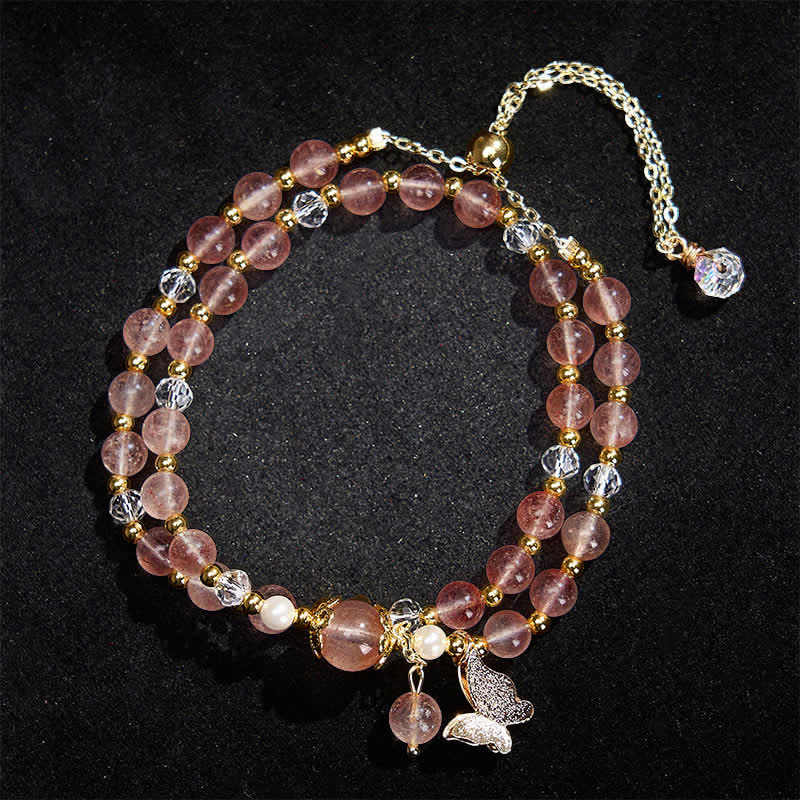 Buddha Stones Natural Strawberry Quartz Amethyst Double Wrap Positive Bracelet - Strawberry Quartz(Wrist Circumference:14–15 cm) - image 0