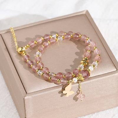 Buddha Stones Natural Strawberry Quartz Amethyst Double Wrap Positive Bracelet - image 3
