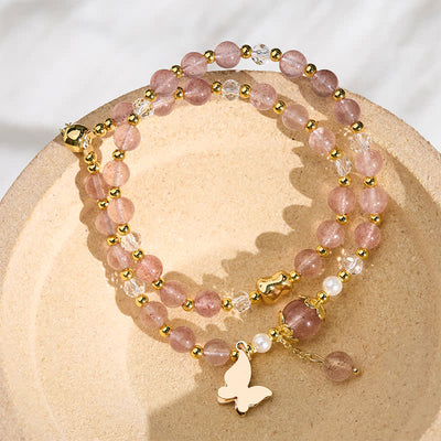 Buddha Stones Natural Strawberry Quartz Amethyst Double Wrap Positive Bracelet - image 4