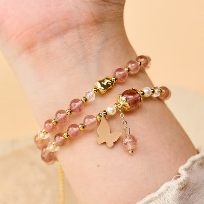 Buddha Stones Natural Strawberry Quartz Amethyst Double Wrap Positive Bracelet - image 8