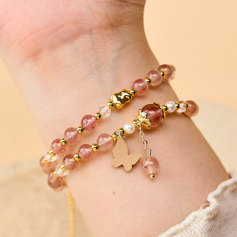 Buddha Stones Natural Strawberry Quartz Amethyst Double Wrap Positive Bracelet - image 8