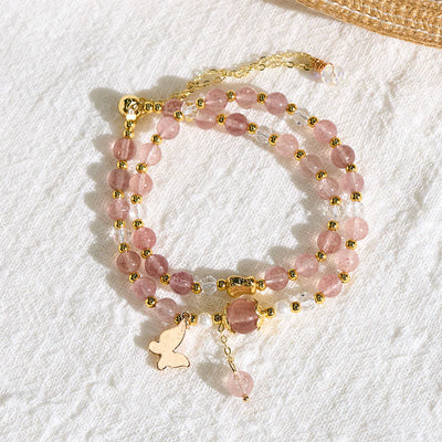 Buddha Stones Natural Strawberry Quartz Amethyst Double Wrap Positive Bracelet - image 2