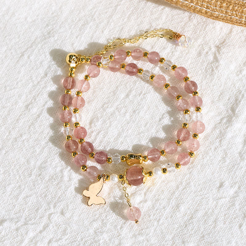 Buddha Stones Natural Strawberry Quartz Amethyst Double Wrap Positive Bracelet - image 2