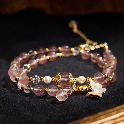 Buddha Stones Natural Strawberry Quartz Amethyst Double Wrap Positive Bracelet - image 1