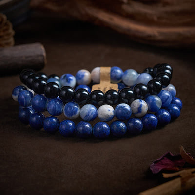 Buddha Stones Lazurite Lapis Lazuli Sodalite Black Onyx Bead Positive Bracelet - image 2