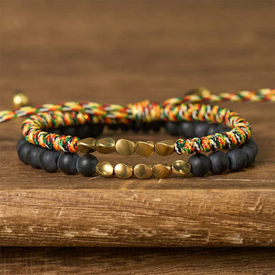 Buddha Stones 2Pcs Natural Frosted Stone Bead Copper String Cure Bracelet - Multicolor + Frosted Stone(Wrist Circumference:17-28cm) - image 0