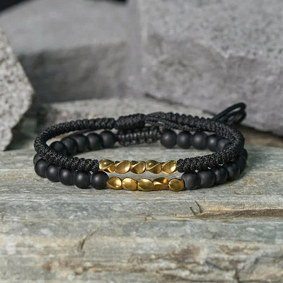 Buddha Stones 2Pcs Natural Frosted Stone Bead Copper String Cure Bracelet - image 10