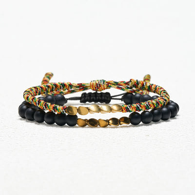 Buddha Stones 2Pcs Natural Frosted Stone Bead Copper String Cure Bracelet - image 3