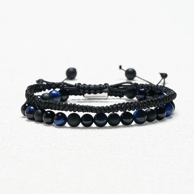 Buddha Stones 2Pcs Natural Tiger Eye Black Obsidian Protection String Bracelet - image 15
