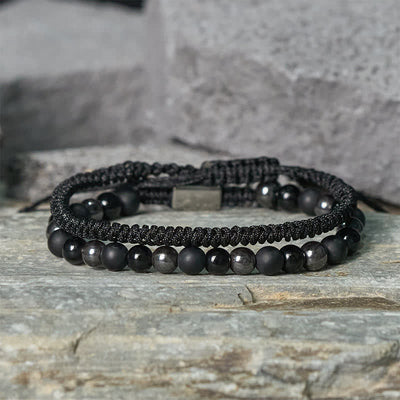 Buddha Stones 2Pcs Natural Tiger Eye Black Obsidian Protection String Bracelet - image 9