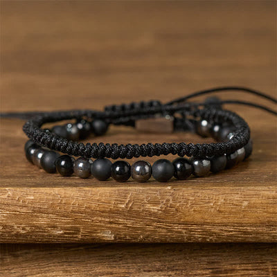 Buddha Stones 2Pcs Natural Tiger Eye Black Obsidian Protection String Bracelet - Black Obsidian(Wrist Circumference:16-28cm) - image 8
