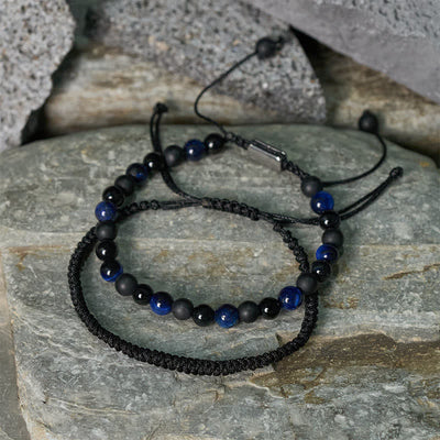 Buddha Stones 2Pcs Natural Tiger Eye Black Obsidian Protection String Bracelet - image 14