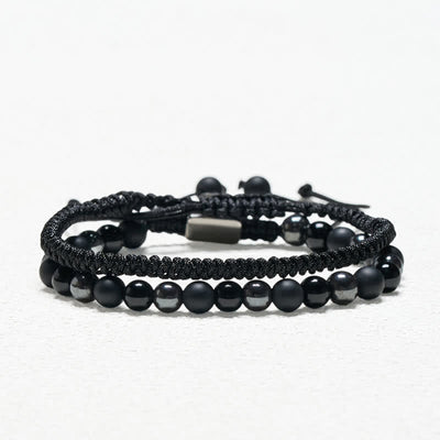 Buddha Stones 2Pcs Natural Tiger Eye Black Obsidian Protection String Bracelet - image 11