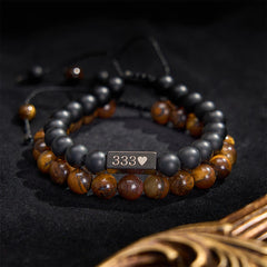 Buddha Stones 2Pcs Frosted Stone Tiger Eye 333 222 111 11:11 444 Angel Number Cure Bracelet - 444 - image 0
