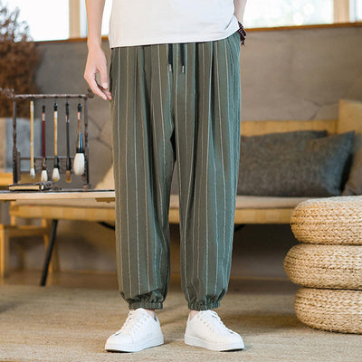 Buddha Stones Summer Casual Drawstring Striped Men's Harem Pants With Pockets - DarkOliveGreen - US/UK/AU50，EU60 (5XL) - image 32