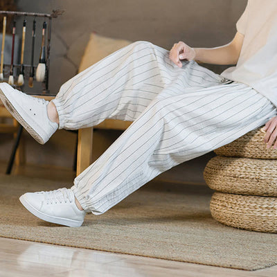 Buddha Stones Summer Casual Drawstring Striped Men's Harem Pants With Pockets - image 50