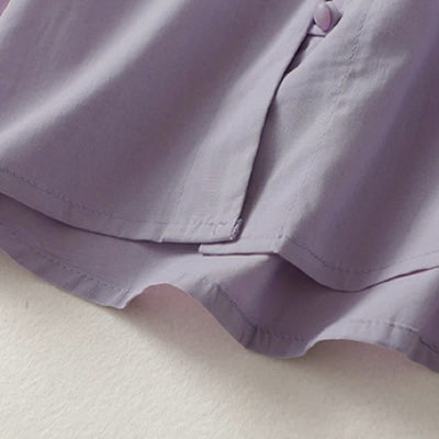 Buddha Stones Summer Casual Button Up Solid Ruffled Collar Cotton Women's Short Sleeve Shirt - image 11